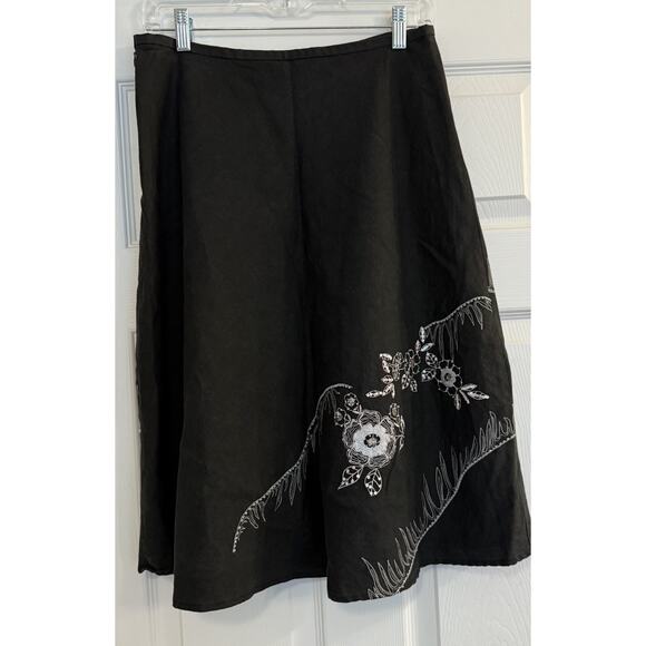 VTG Anne Carson Skirt Sz 10 Silk Linen Embroidered Sequins Festival Fairygrunge - Picture 2 of 15